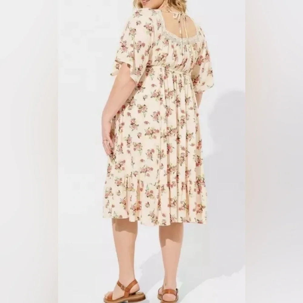 Torrid Women’s Floral Midi Length Washable Gauze Peasant Fit & Flare Dress 4